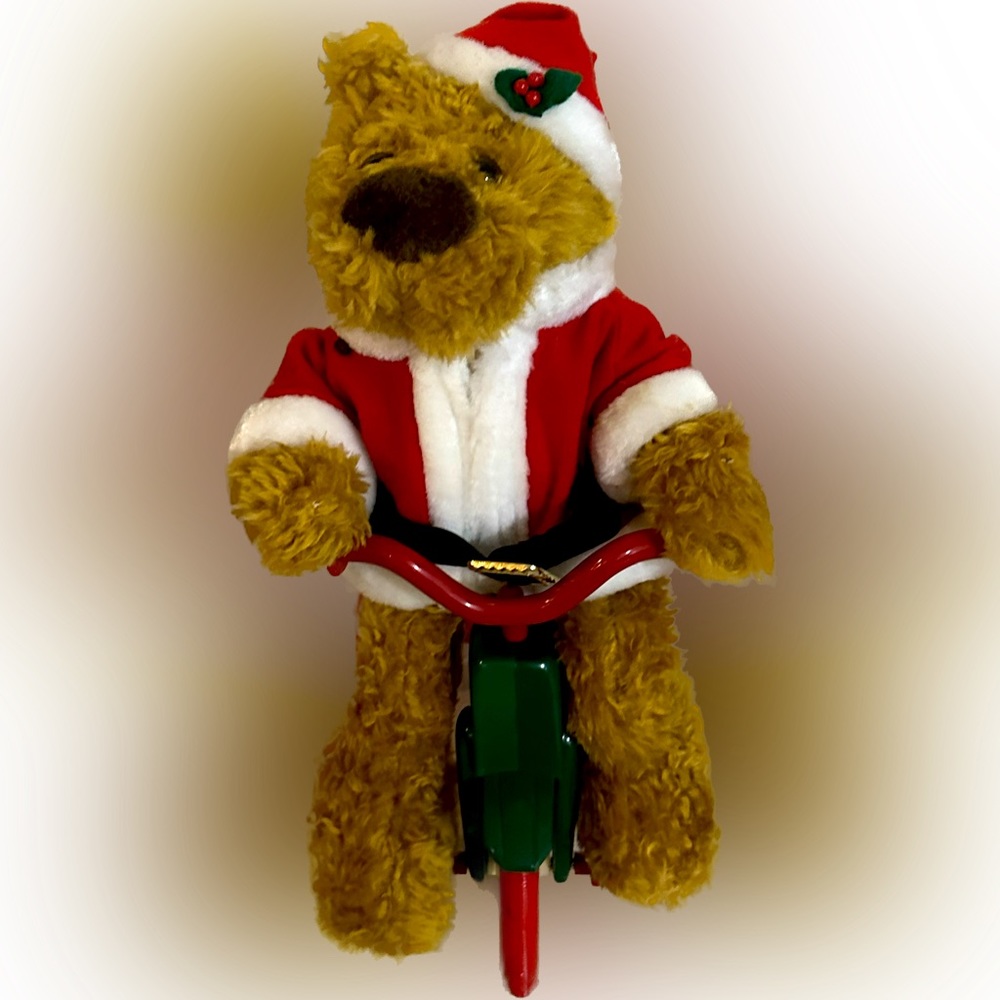 VTG 1997 AVON CYCLING SANTA PLUSH MUSICAL ANIMATED BEAR CHRISTMAS HOLIDAY DECOR